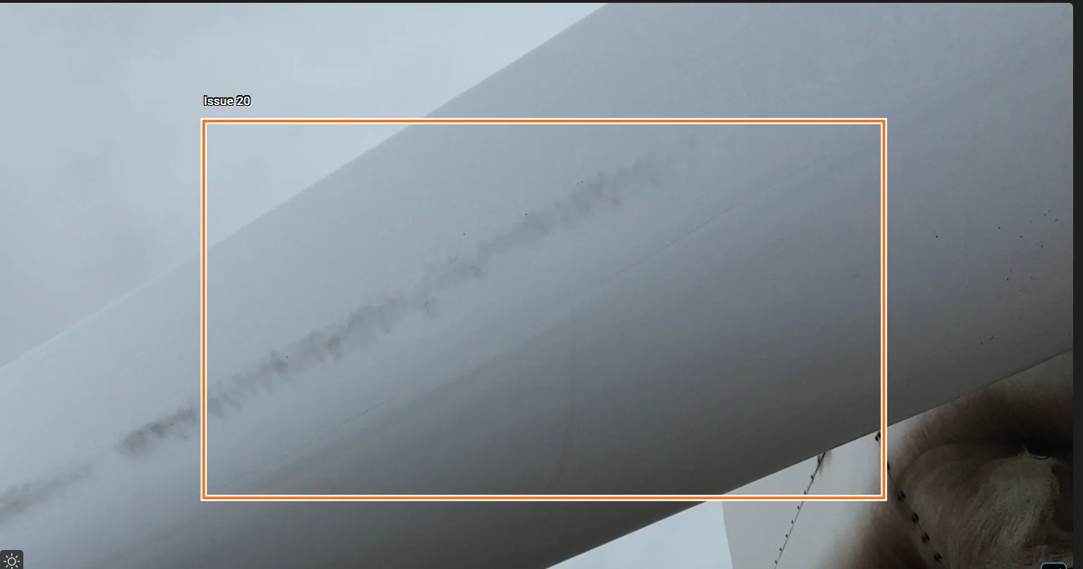 Streak along a wind blade surface boxed for review